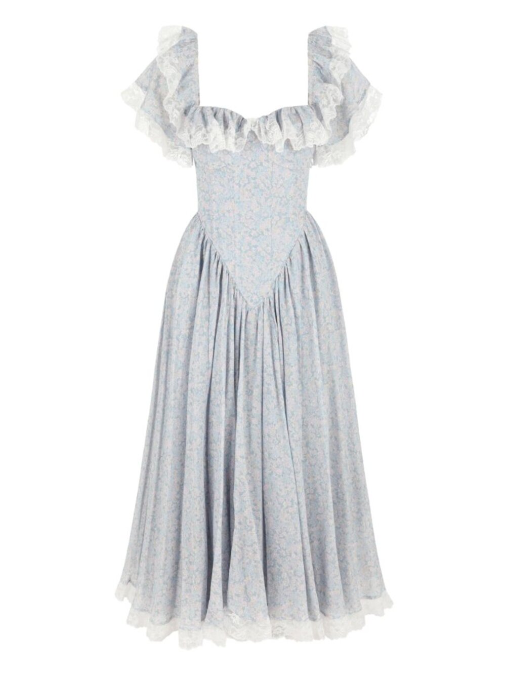 Selkie The Prairie Cupid Midi Dress Blue White Floral Small